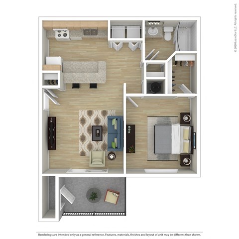 Floor plan for 1 bed, 1 bath, 702 sqft